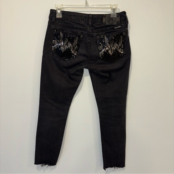 Miss Me Black Skinny Jeans Raw Hem Sequins Pockets Western Goth Embellished - Picture 1 of 12